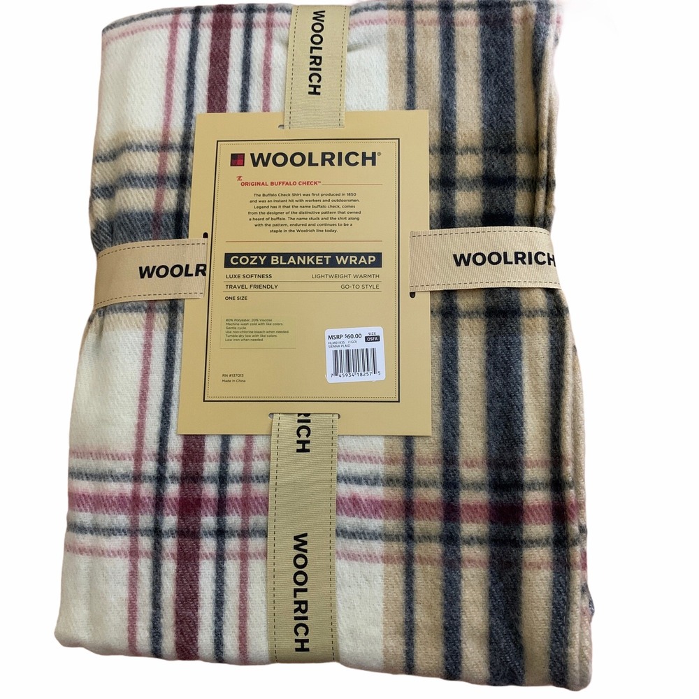 Woolrich Cozy Blanket Wrap Sienna Plaid One Size Dark Browns - Picture 5 of 5